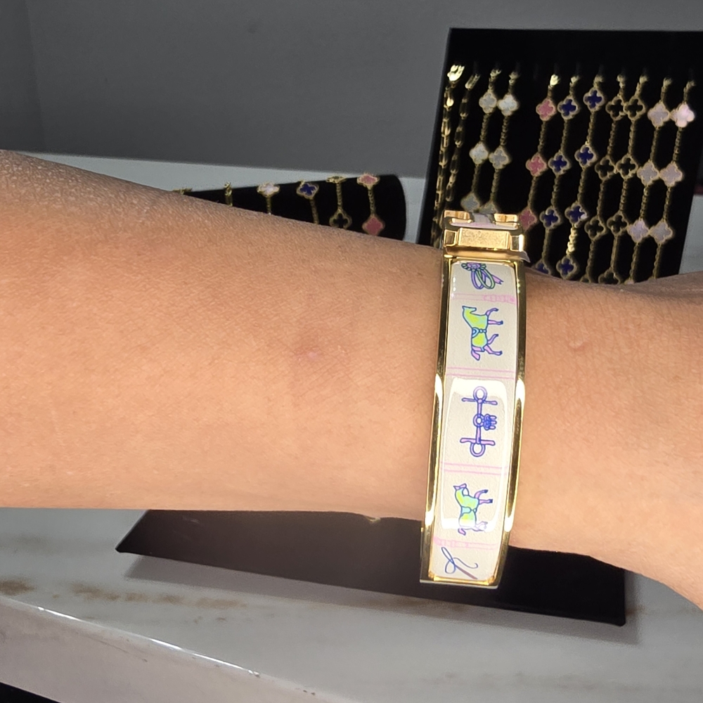 Gold and White Enamel Bracelet with Colorful Design